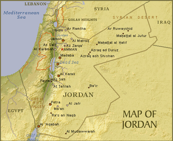physikalisch karte von jordanienien